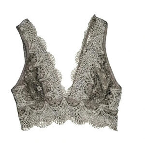 Victoria's Secret Beige Floral Lace Deep V-Plunge Lined Wireless Bralette, S